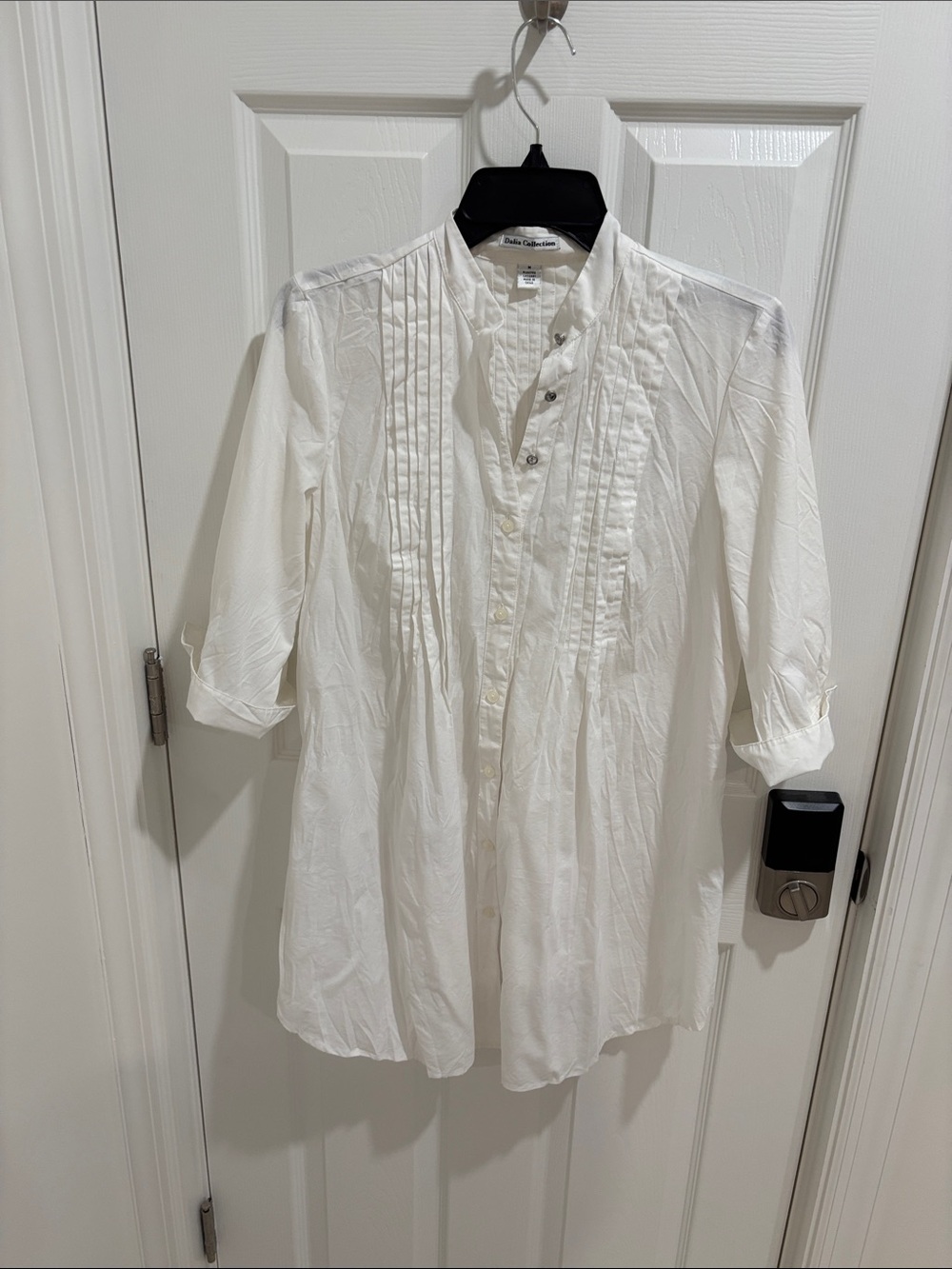 White Pintuck Cotton Tunic Shirt - beach cover up